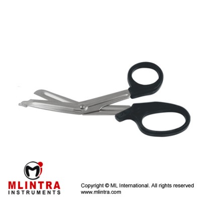 Universal Bandage Scissor Plastic Handle - Black Stainless Steel, 14.5 cm - 5 3/4"